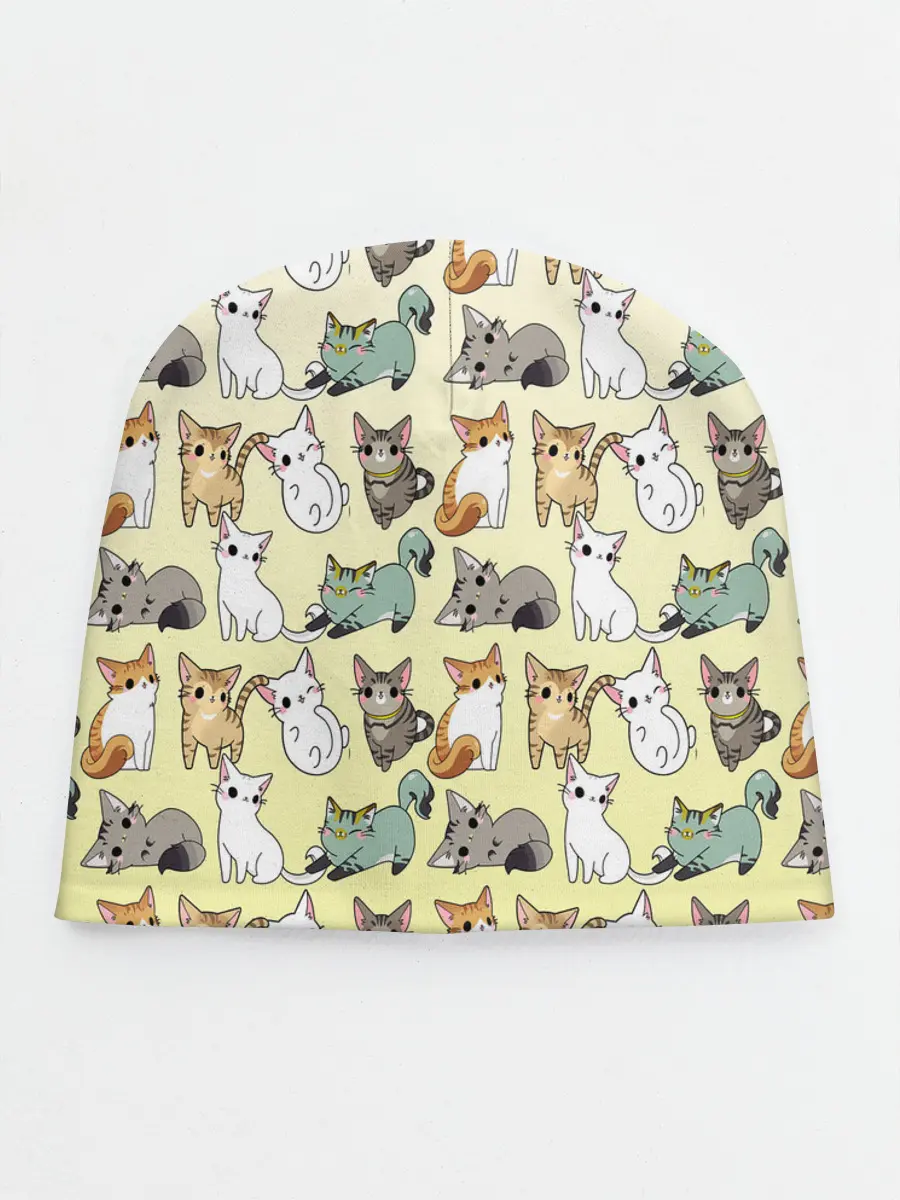 Детская шапка / мультяшные котики на желтом мя