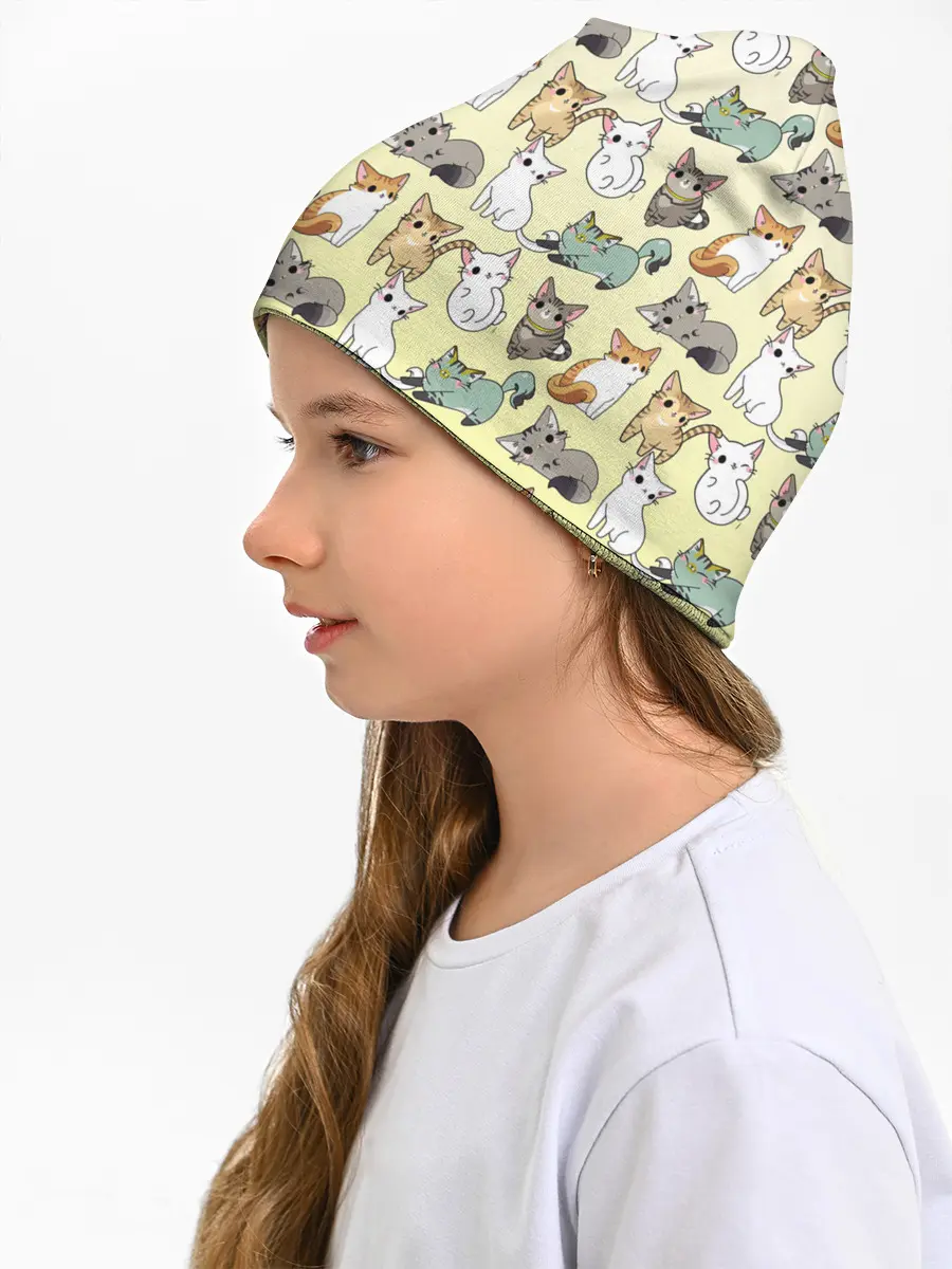 Детская шапка / мультяшные котики на желтом мя