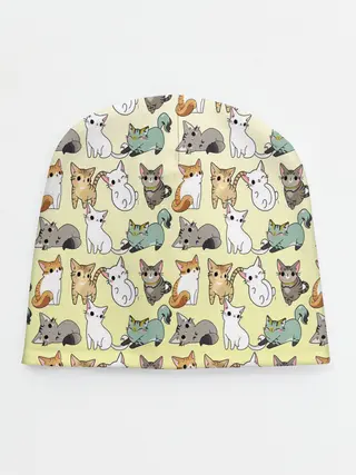 Детская шапка / мультяшные котики на желтом мя