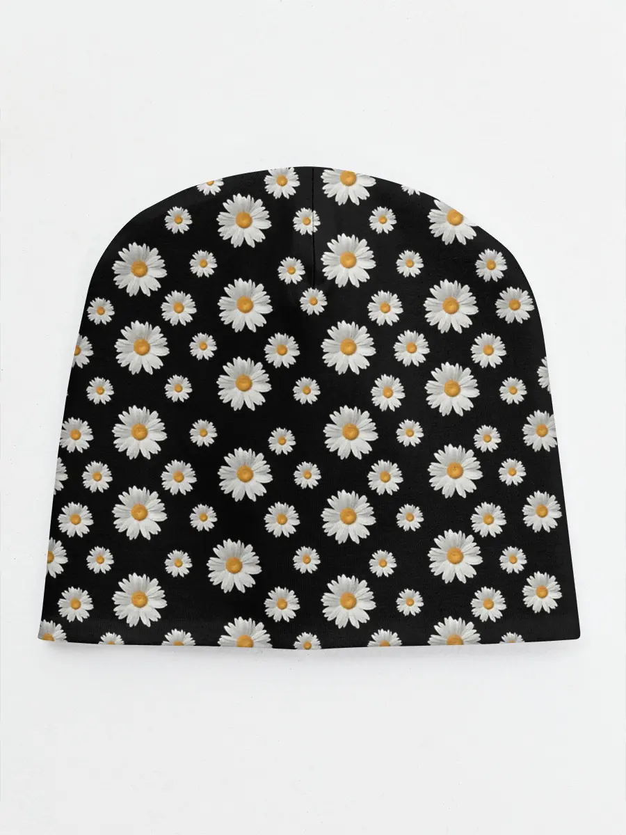 Детская шапка / Ромашки на чёрном