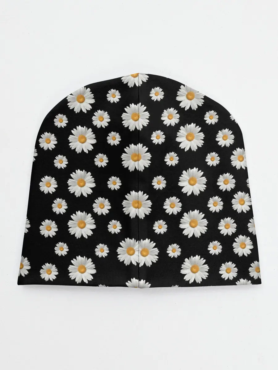 Детская шапка / Ромашки на чёрном