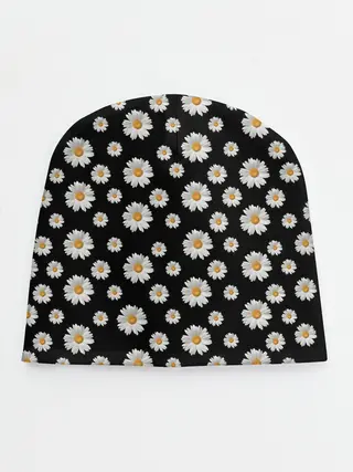 Детская шапка / Ромашки на чёрном