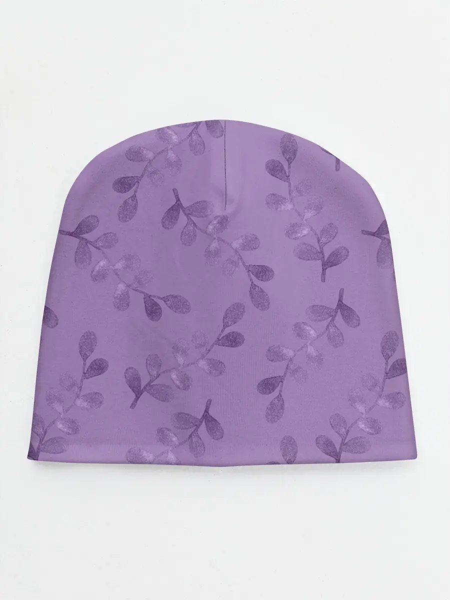 Детская шапка / Листья на фиолетовом фоне