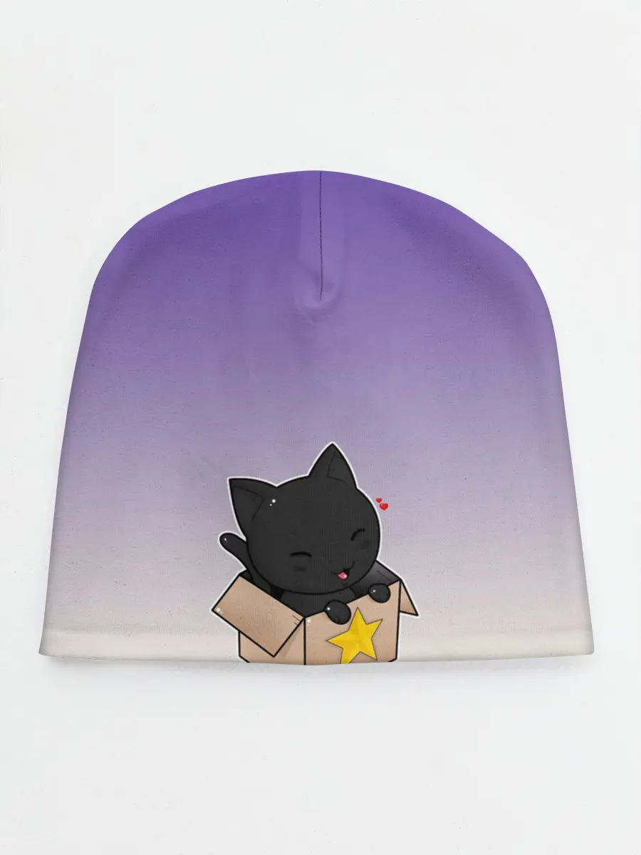 Детская шапка / черный котенок в коробке