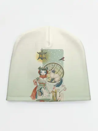 Детская шапка / девушка кимоно зима Япония кот