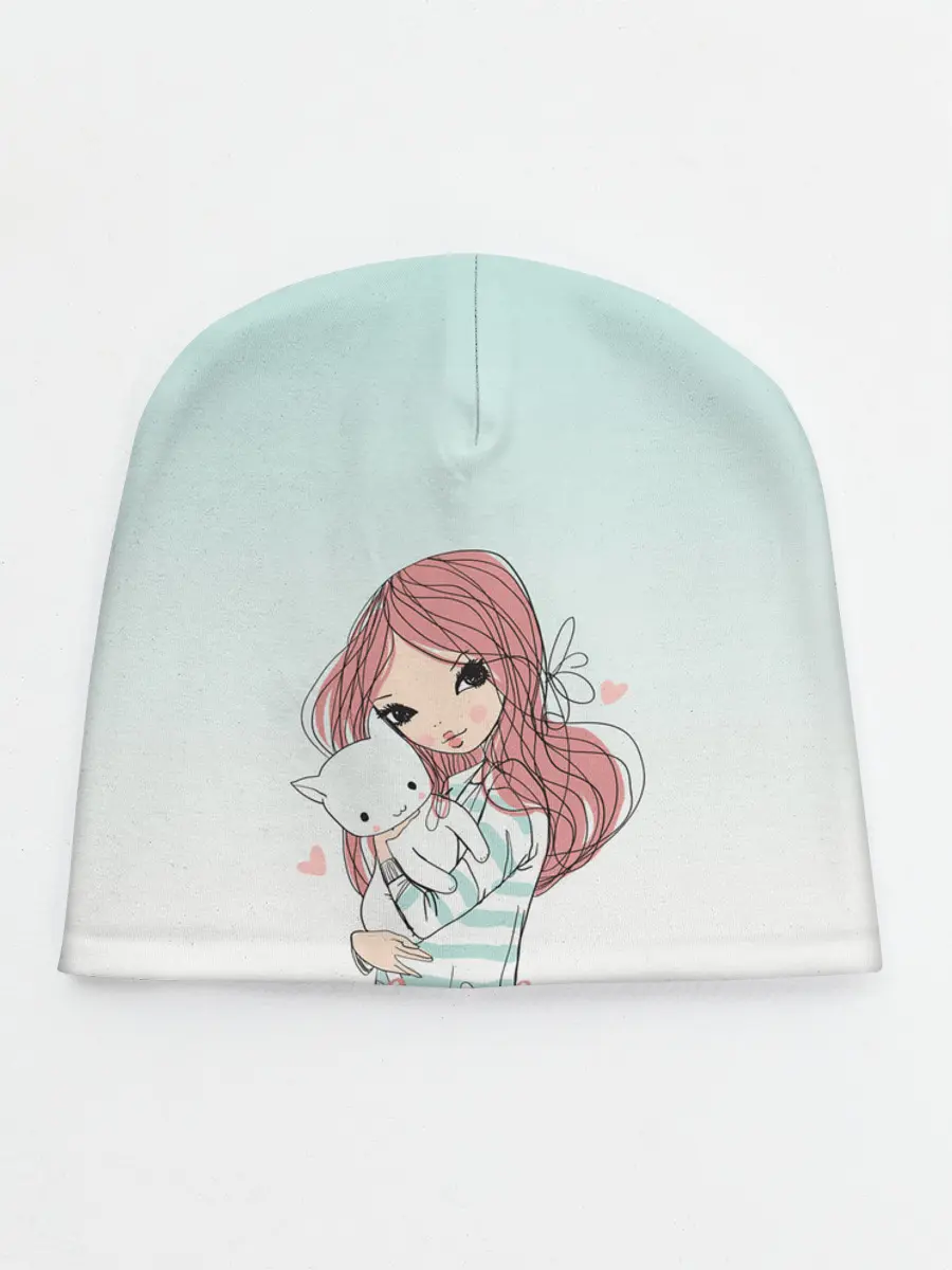 Детская шапка / Девочка и любимый кот арт