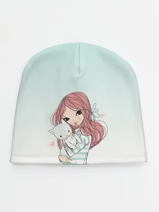 Детская шапка / Девочка и любимый кот арт