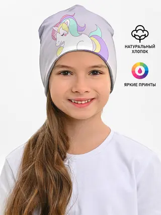 Детская шапка / единорожек на фиолетовом
