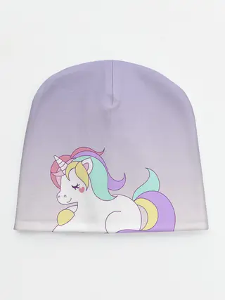Детская шапка / единорожек на фиолетовом
