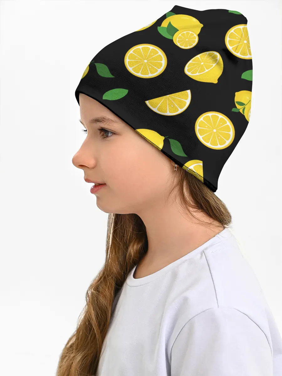 Детская шапка / Лимоны на чёрном