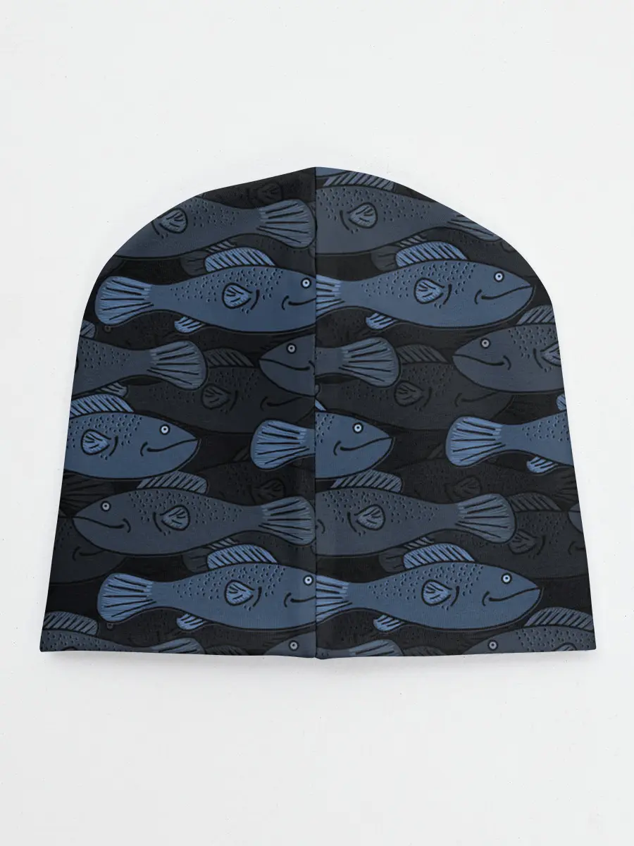 Детская шапка / Синие рыбы на темном фоне