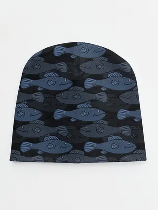 Детская шапка / Синие рыбы на темном фоне