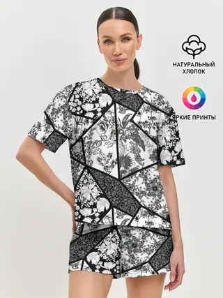 Женская пижама с шортами / Цветочный Кинцуги / Kintsugi