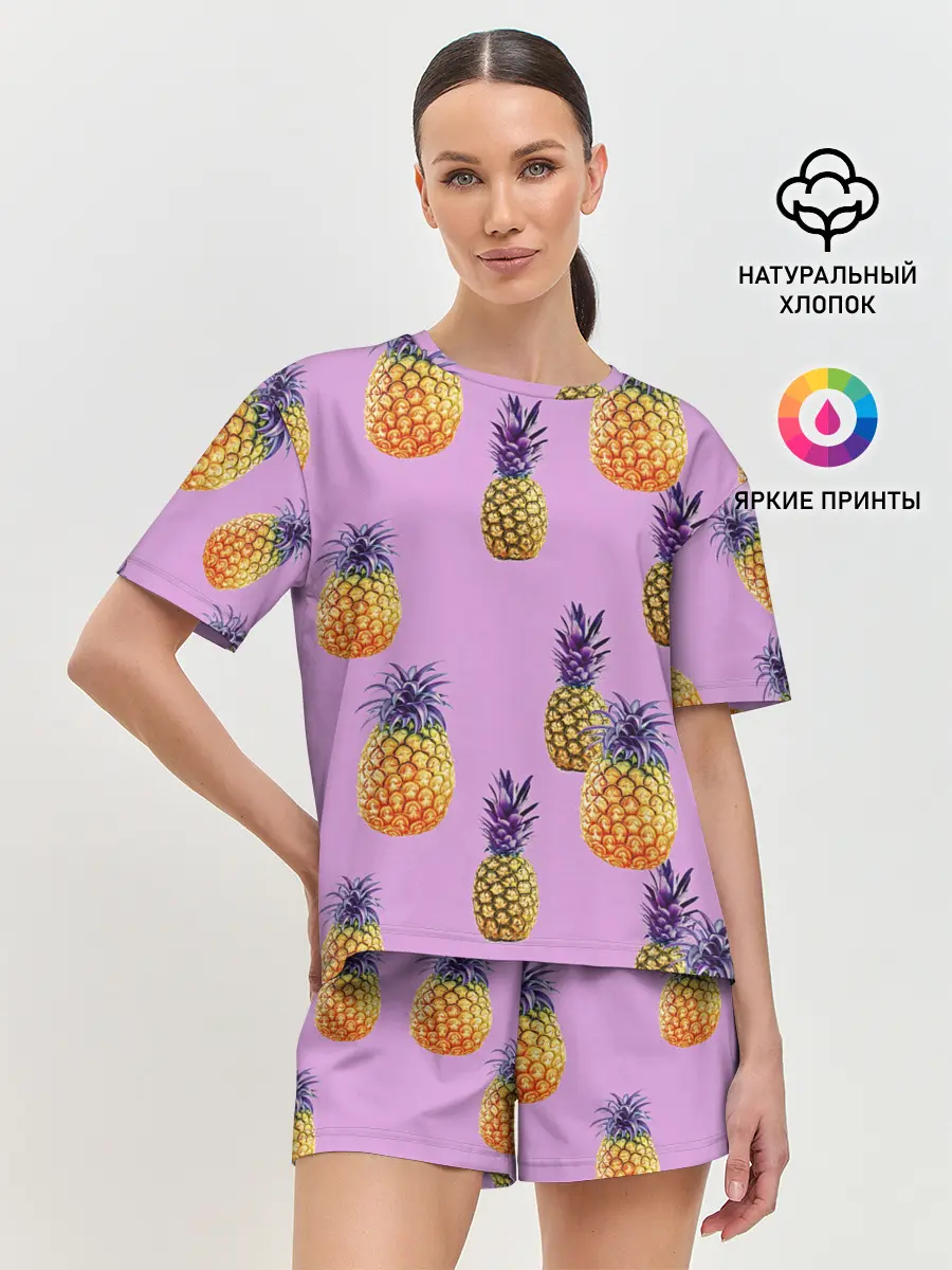 Женская пижама с шортами / Ананасы