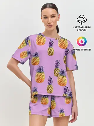 Женская пижама с шортами / Ананасы