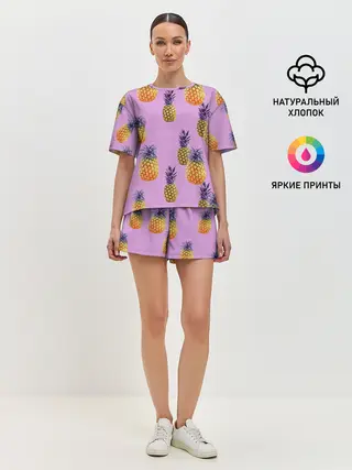 Женская пижама с шортами / Ананасы