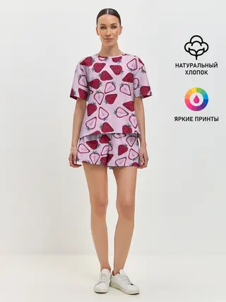 Женская пижама с шортами / Клубничка