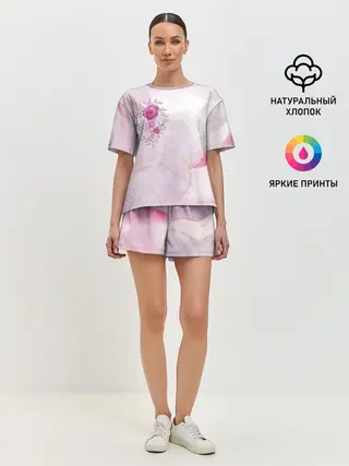 Женская пижама с шортами / Цветы роспись акварелью
