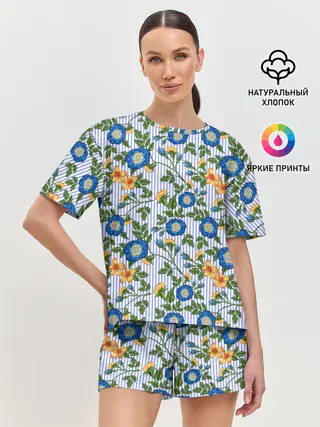 Женская пижама с шортами / Цветочки