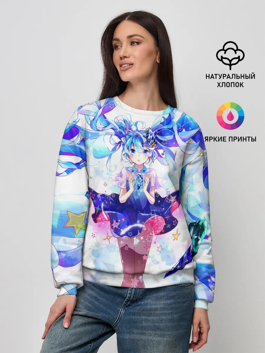 Женский свитшот / Хацуне Мику на красочном фоне