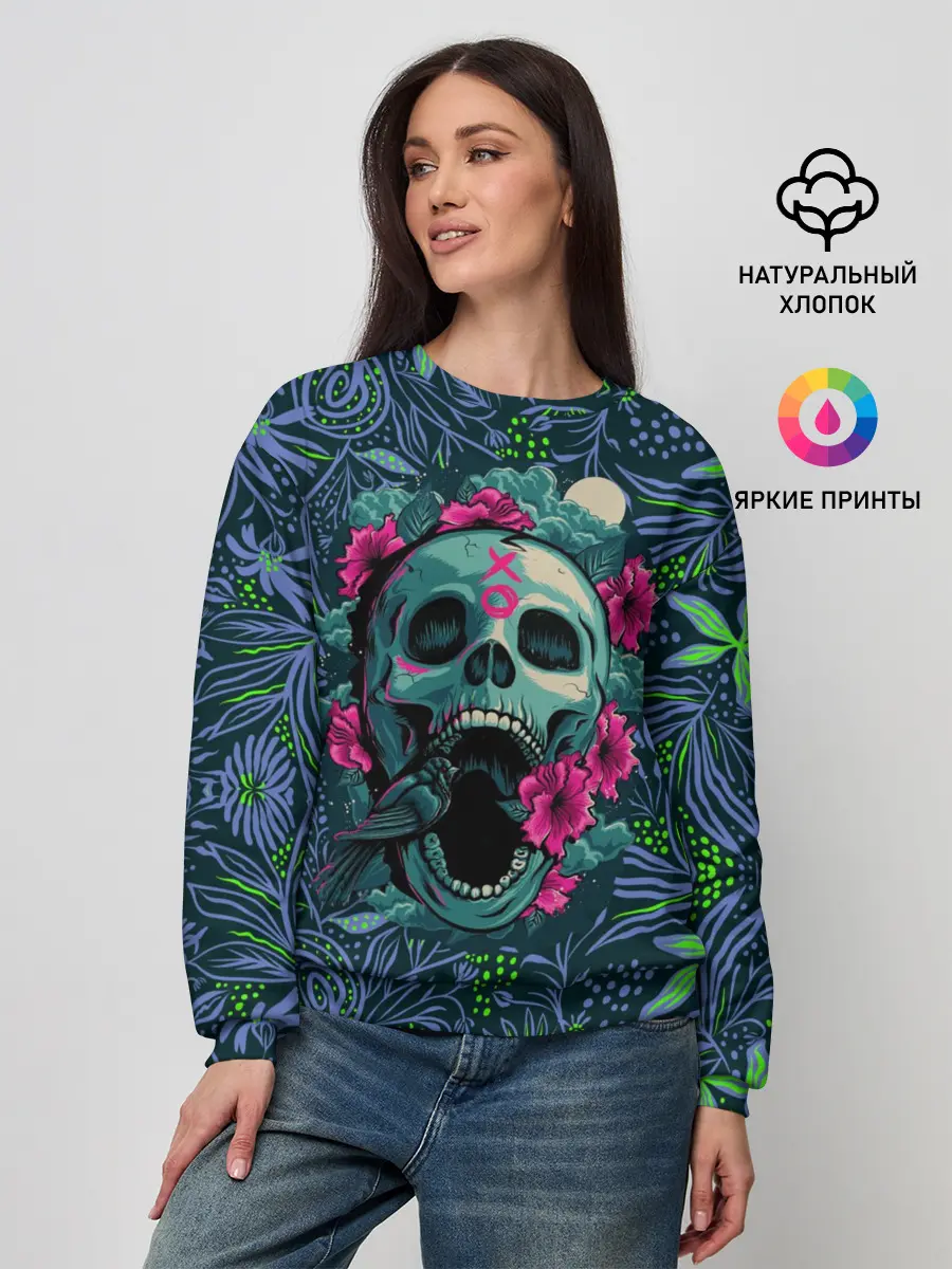 Женский свитшот / Череп В Цветах