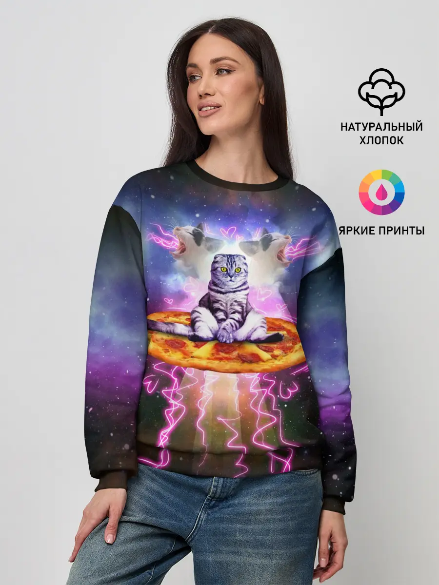 Женский свитшот / Кот на пицце