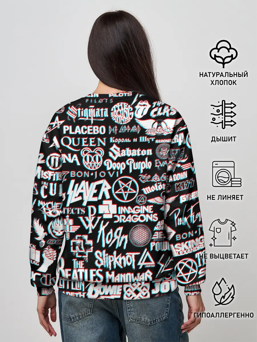 Женский свитшот / ЛОГОТИПЫ РОК ГРУПП GLITCH