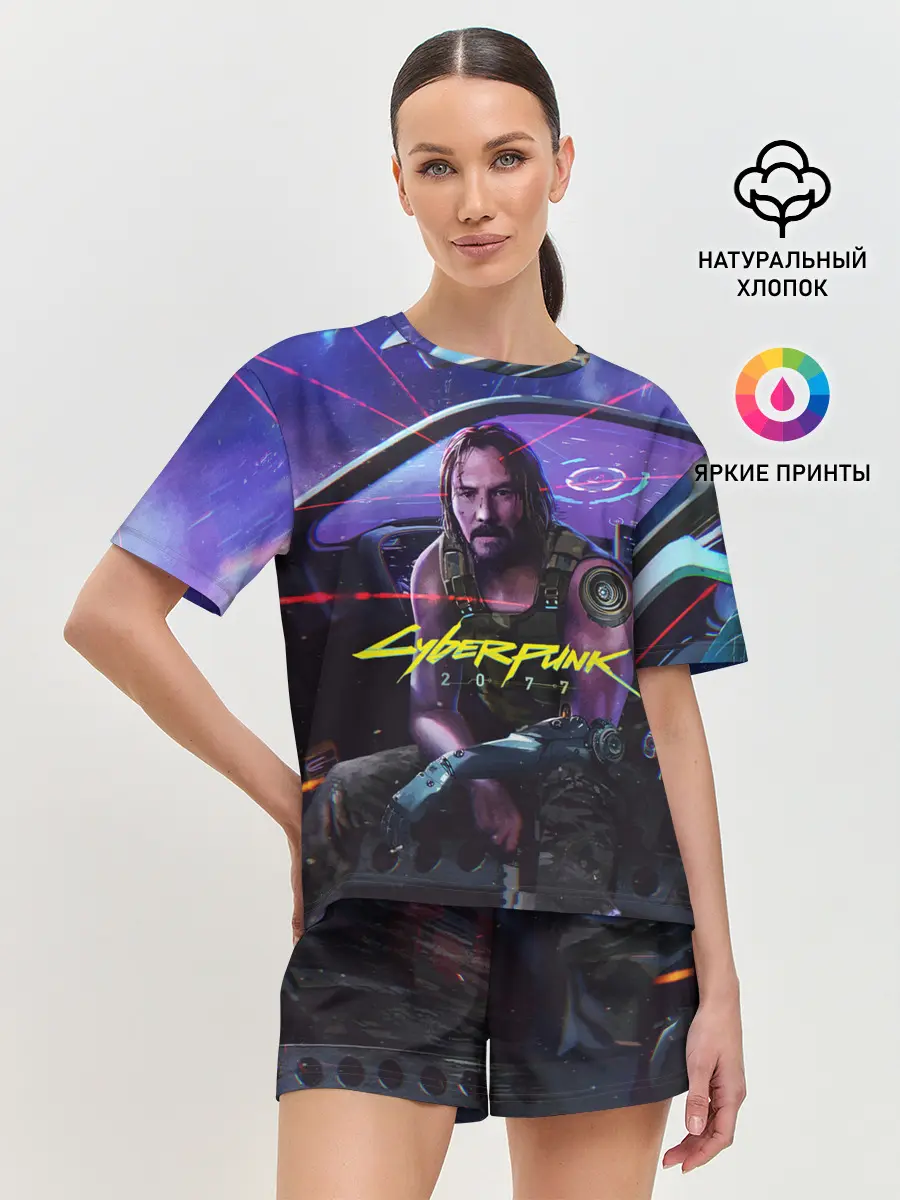 Женская пижама с шортами / CYBERPUNK 2077 - КИАНУ