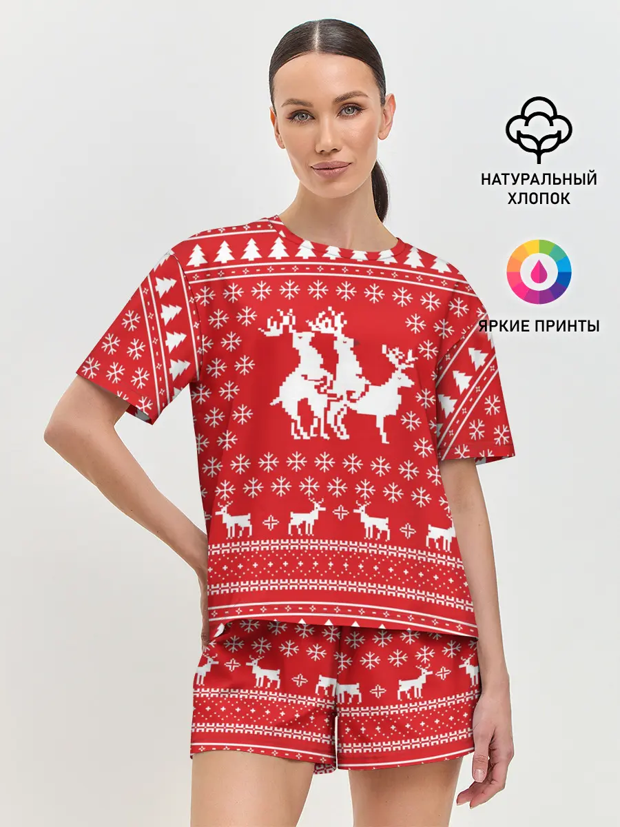 Женская пижама с шортами / СВИТЕР С ОЛЕНЯМИ