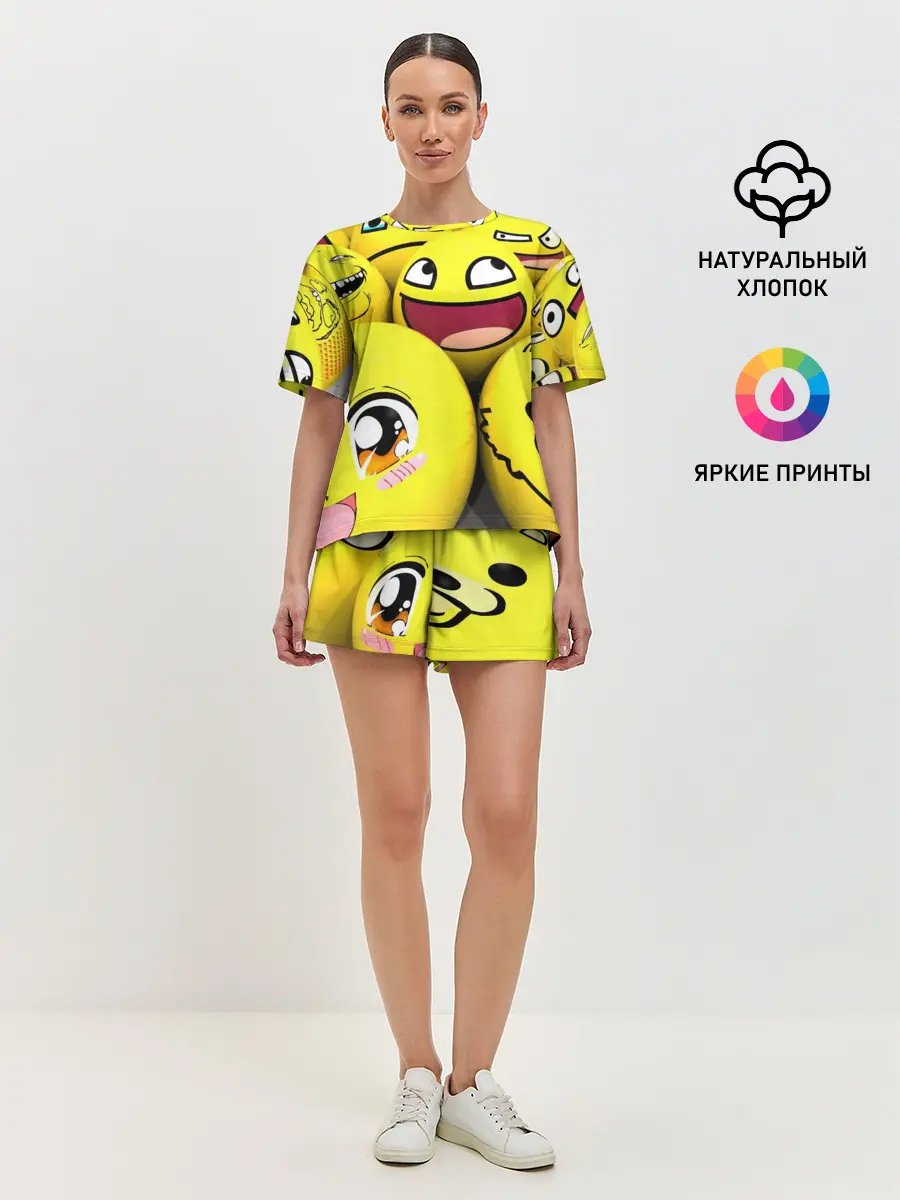 Женская пижама с шортами / ЖЕЛТЫЕ СМАЙЛИКИ