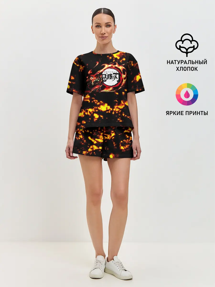 Женская пижама с шортами / Kimetsu no Yaiba желтое пламя