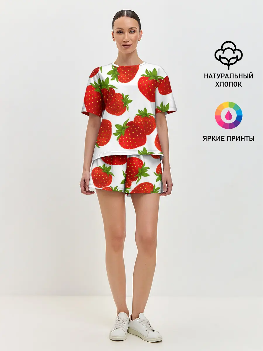 Женская пижама с шортами / Клубника