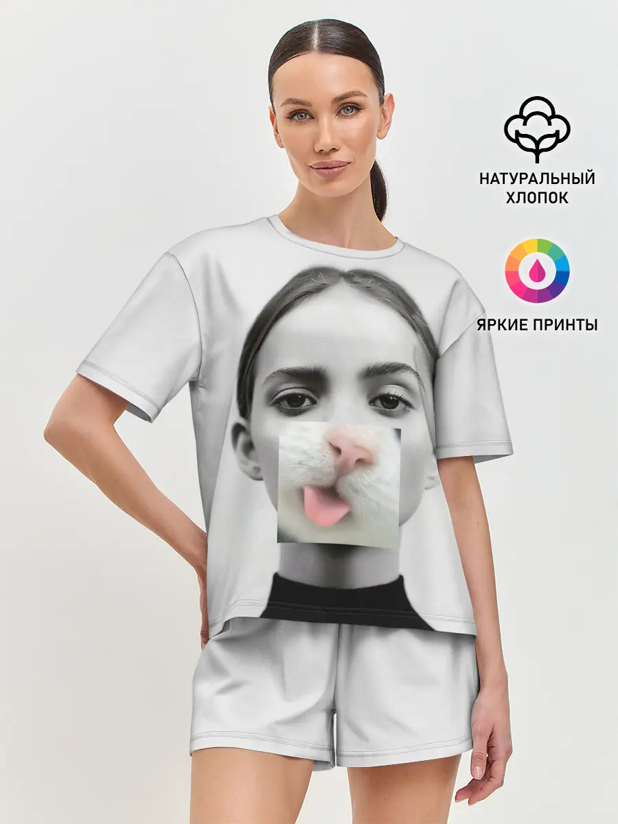 Женская пижама с шортами / kitty face