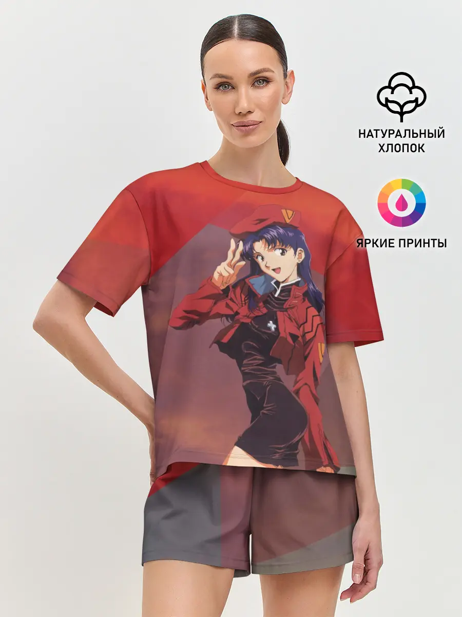 Женская пижама с шортами / Misato Katsuragi на красном