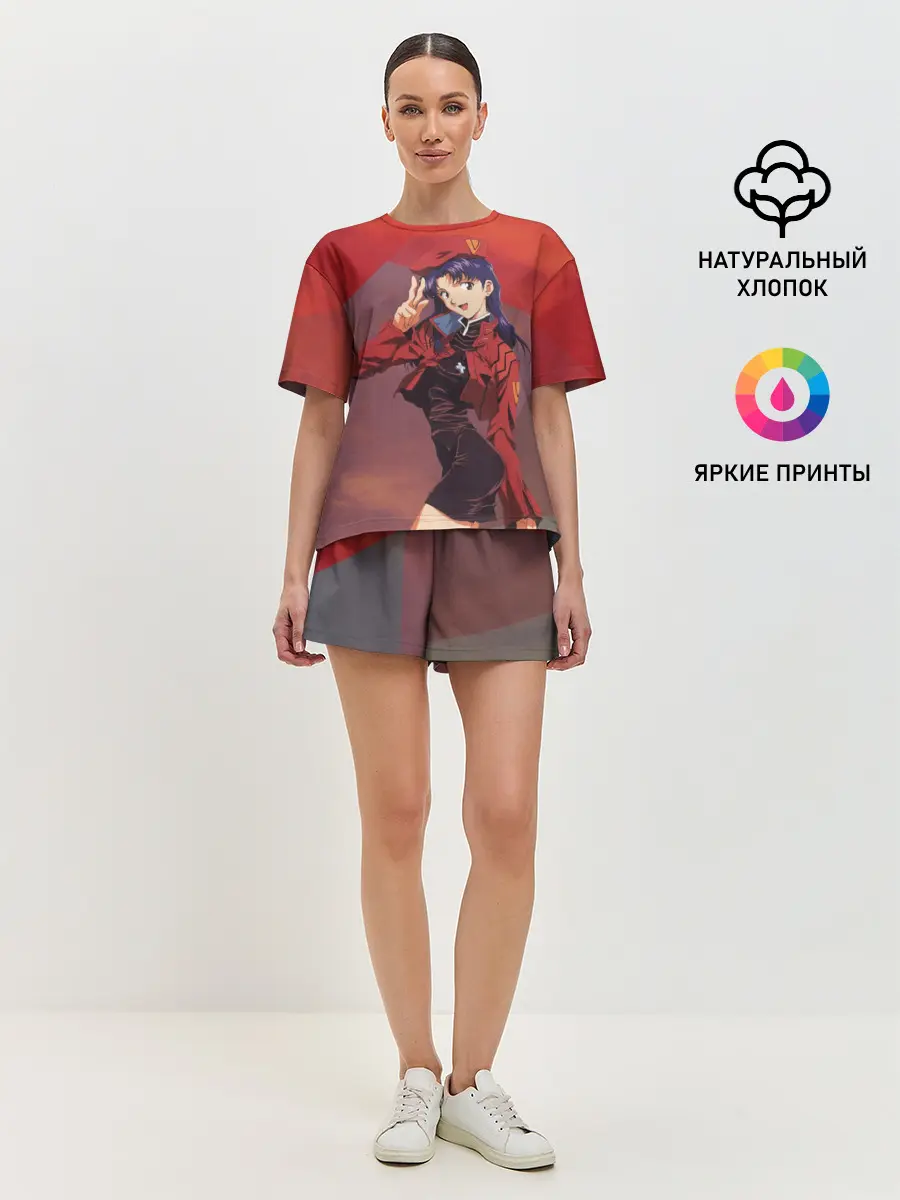 Женская пижама с шортами / Misato Katsuragi на красном