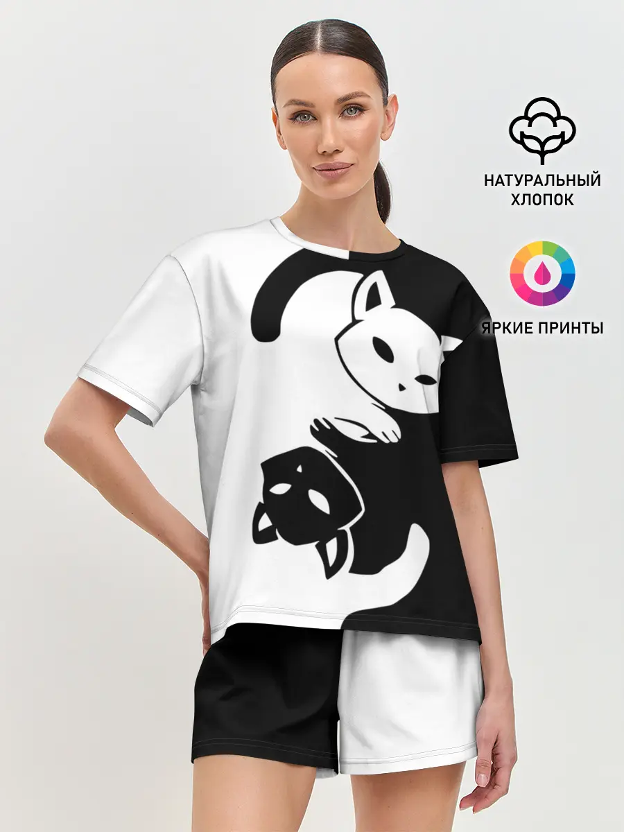 Женская пижама с шортами / ДВА КОТА КУВЫРКАЮТСЯ.