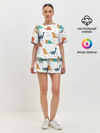 Женская пижама с шортами / Милые динозавры