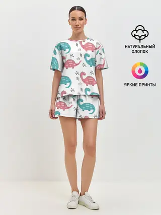 Женская пижама с шортами / Милые динозаврики