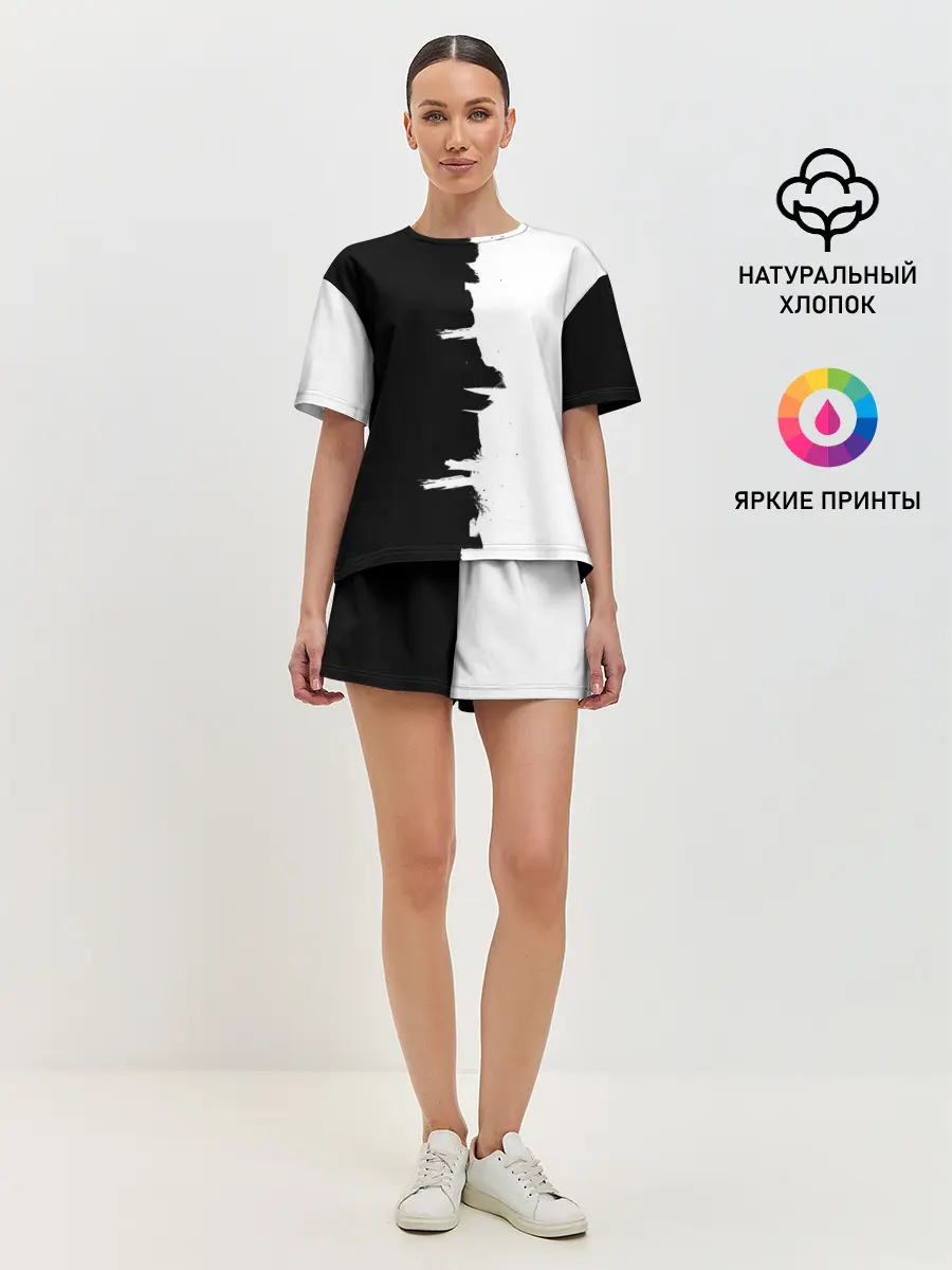 Женская пижама с шортами / Черным по белому