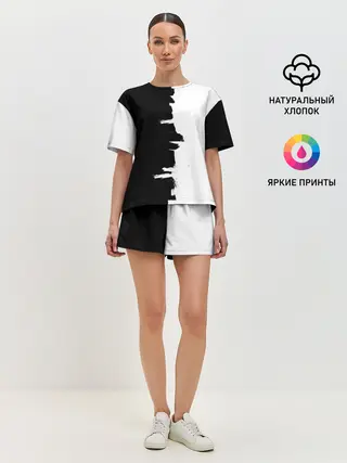Женская пижама с шортами / Черным по белому