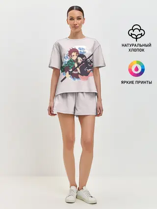 Женская пижама с шортами / Tanjirou & Nezuko