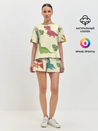 Женская пижама с шортами / Динозаврики