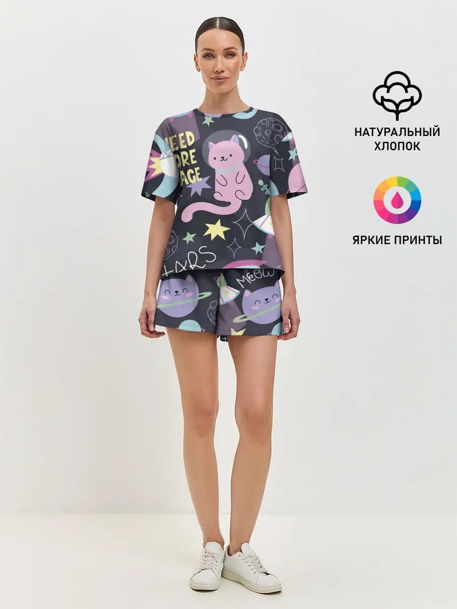 Женская пижама с шортами / Космический кот