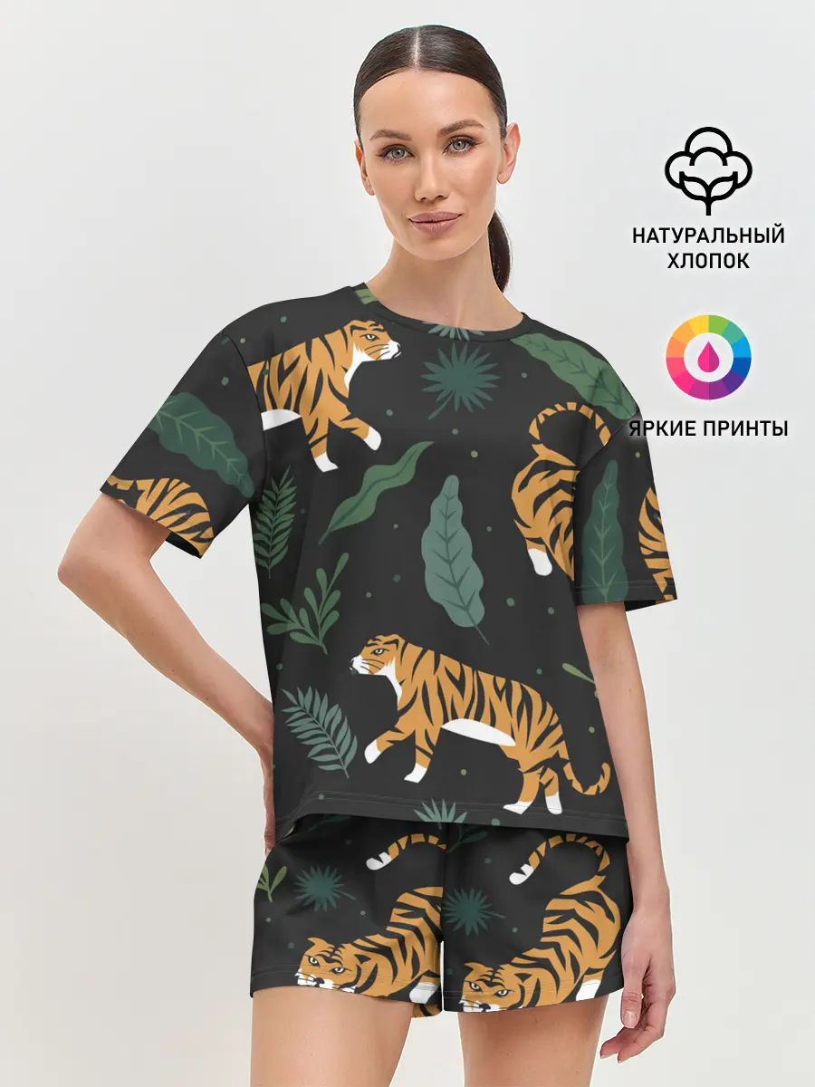 Женская пижама с шортами / Тропический тигр