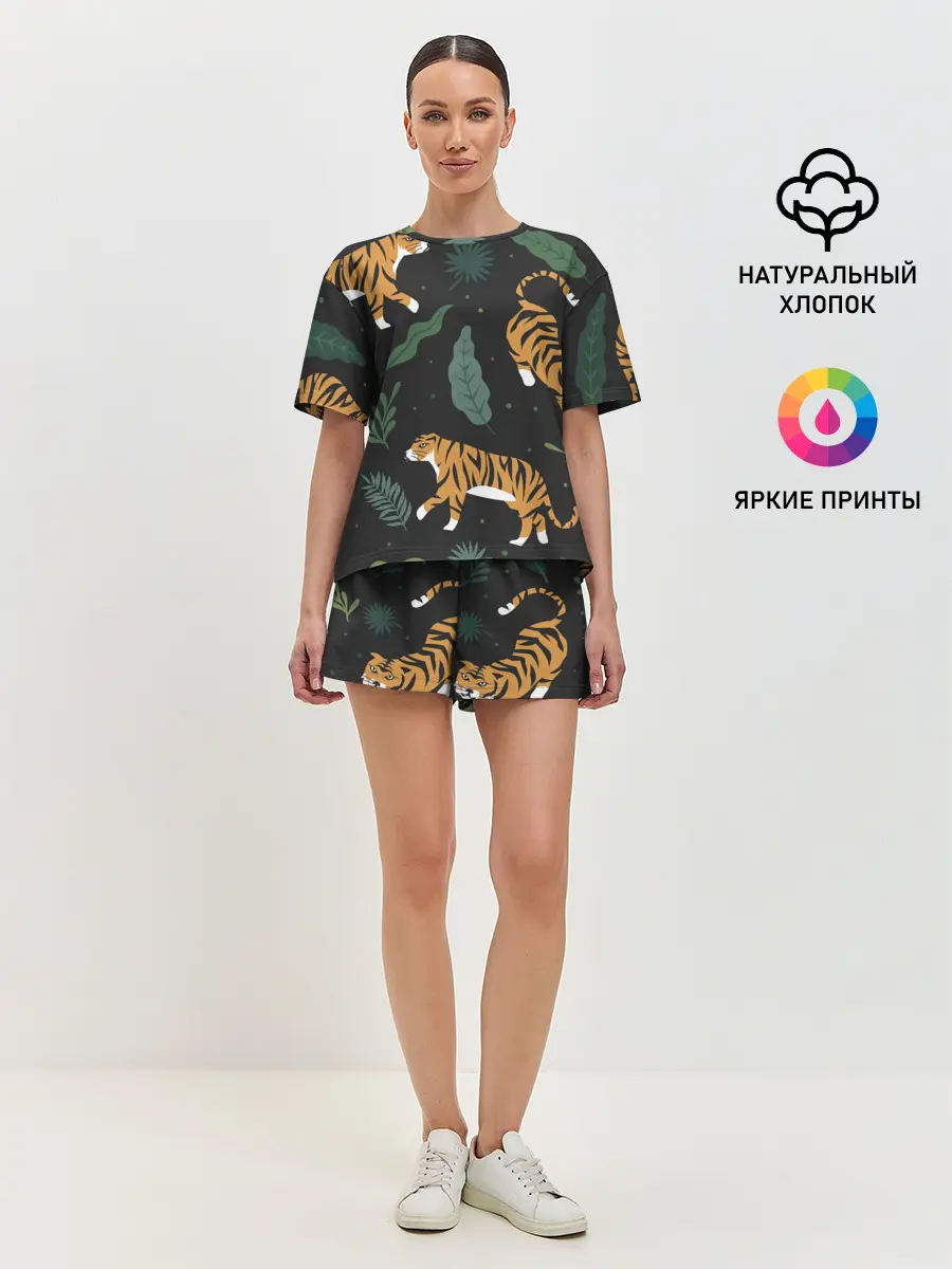Женская пижама с шортами / Тропический тигр