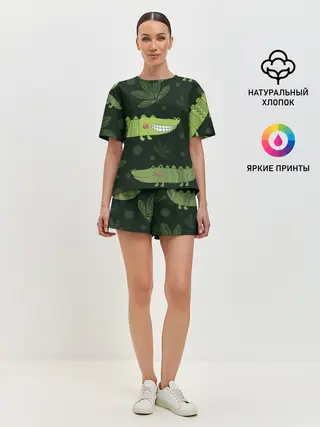 Женская пижама с шортами / Милый крокодил