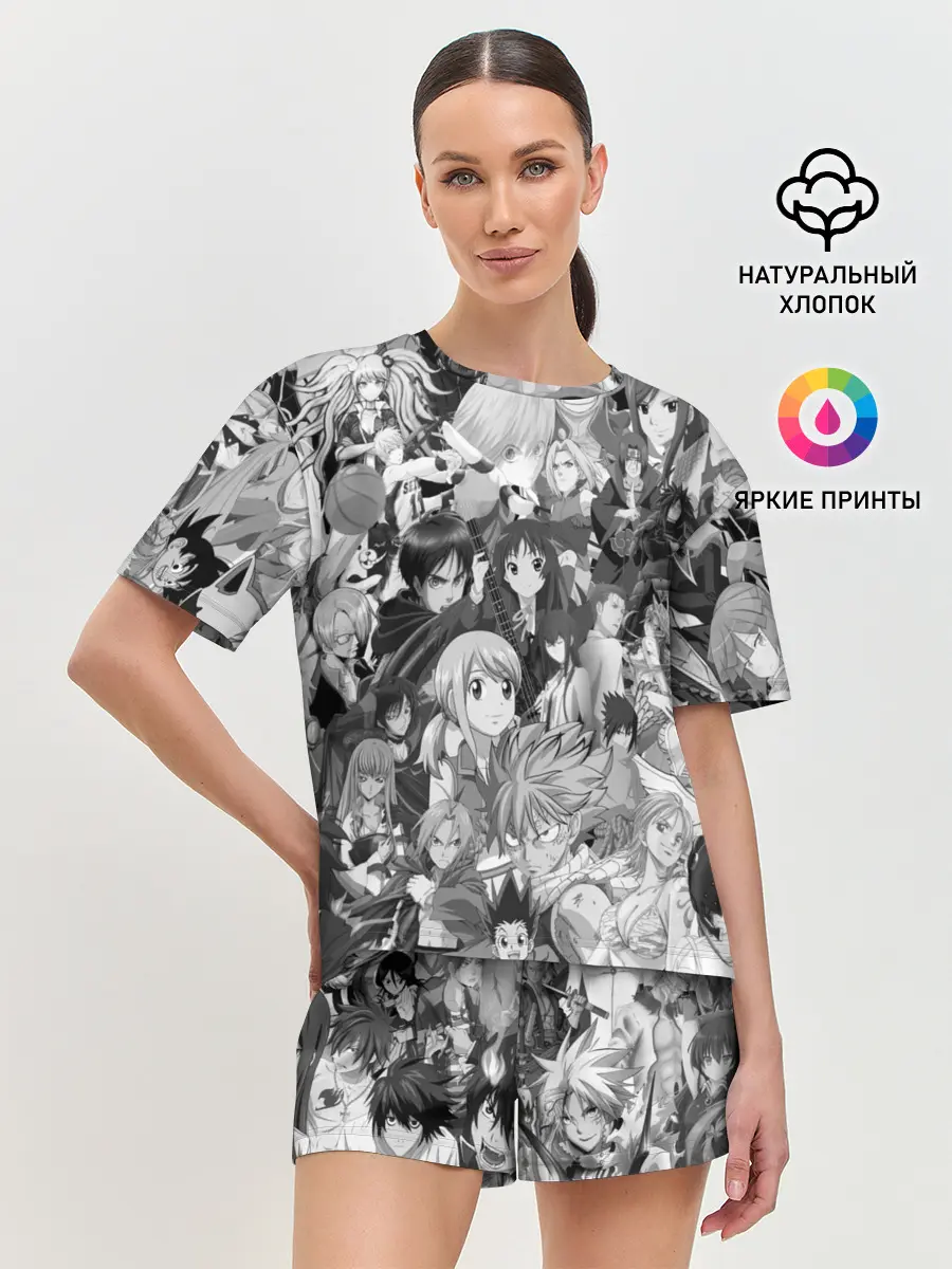 Женская пижама с шортами / МНОГО ЧЕРНО-БЕЛЫХ АНИМЕ ДЕВОЧЕК