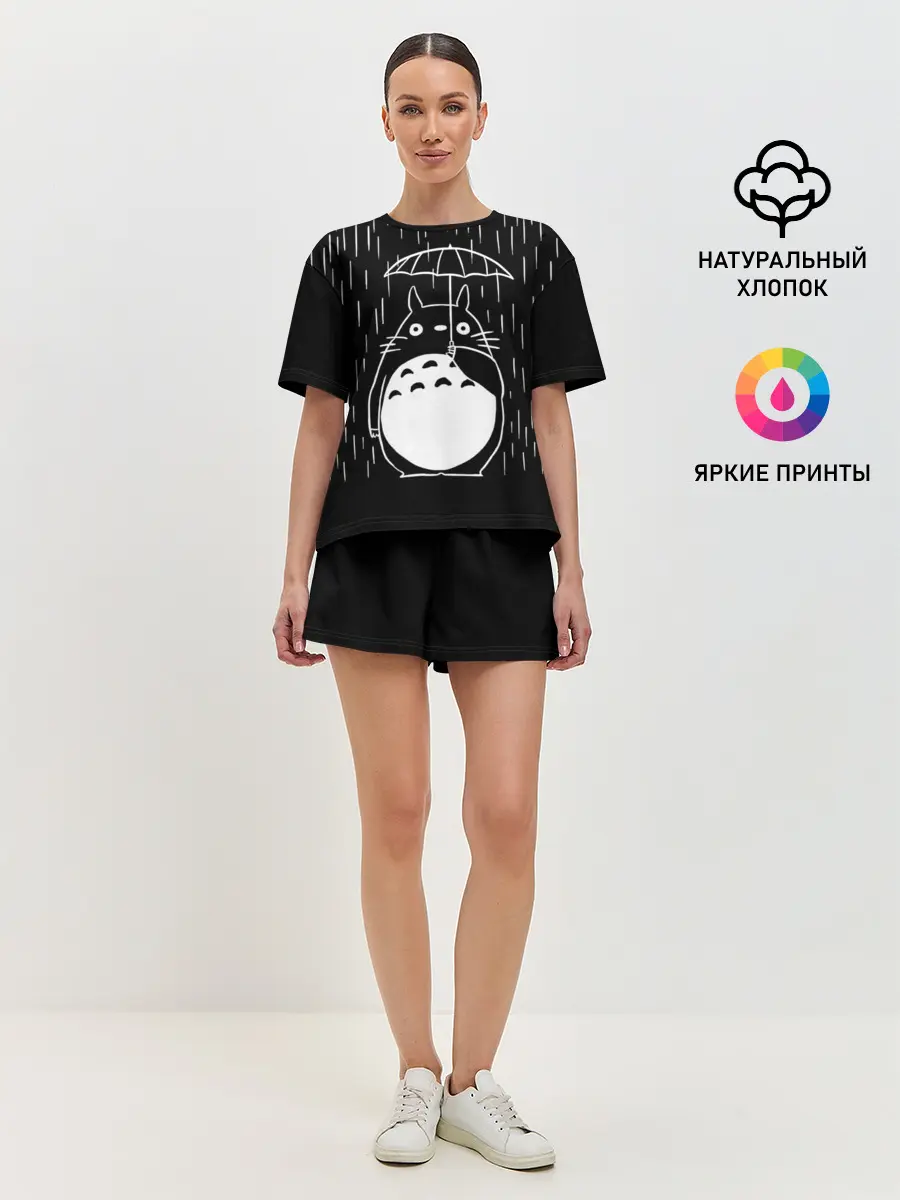 Женская пижама с шортами / Тоторо прячется от дождя