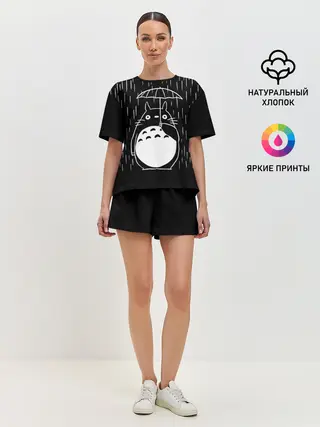 Женская пижама с шортами / Тоторо прячется от дождя