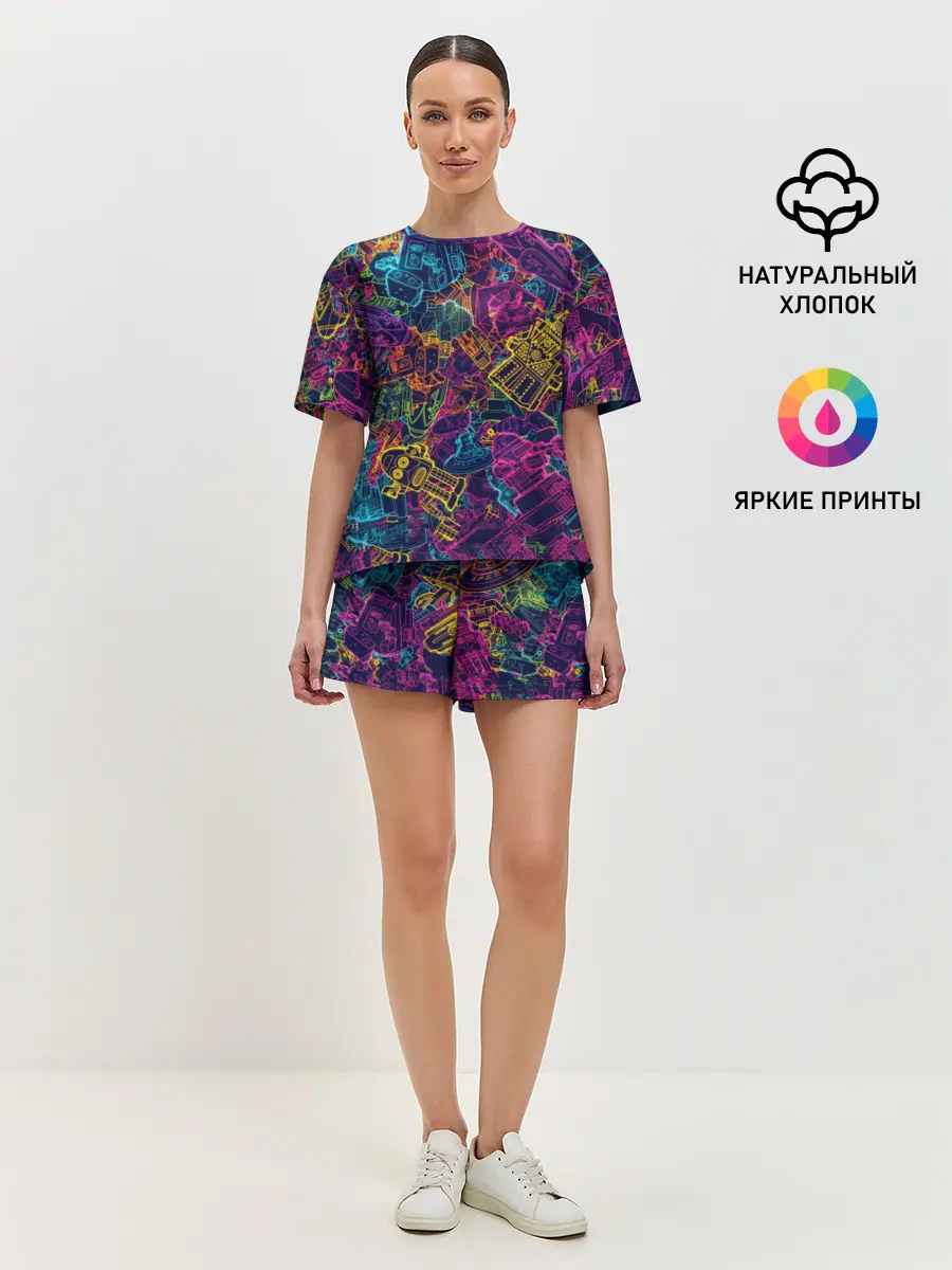 Женская пижама с шортами / Neon Robots